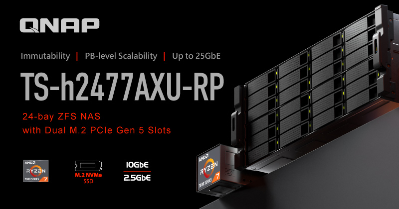 A QNAP BEJELENTI A TS-H2477AXU-RP-T: 24 LEMEZES ZFS NAS NAGY SEBESSÉGŰ TÁROLÁSHOZ ÉS RUGALMAS BIZTONSÁGI MENTÉSHEZ OPTIMALIZÁLVA